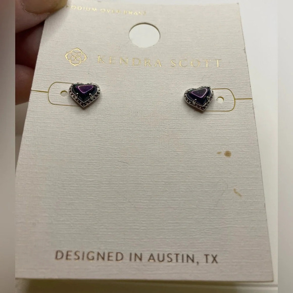 KENDRA SCOTT Ari Heart 14k Genuine Stone Deep Purple Oil Slick Earrings NEW NWT - Picture 4 of 4
